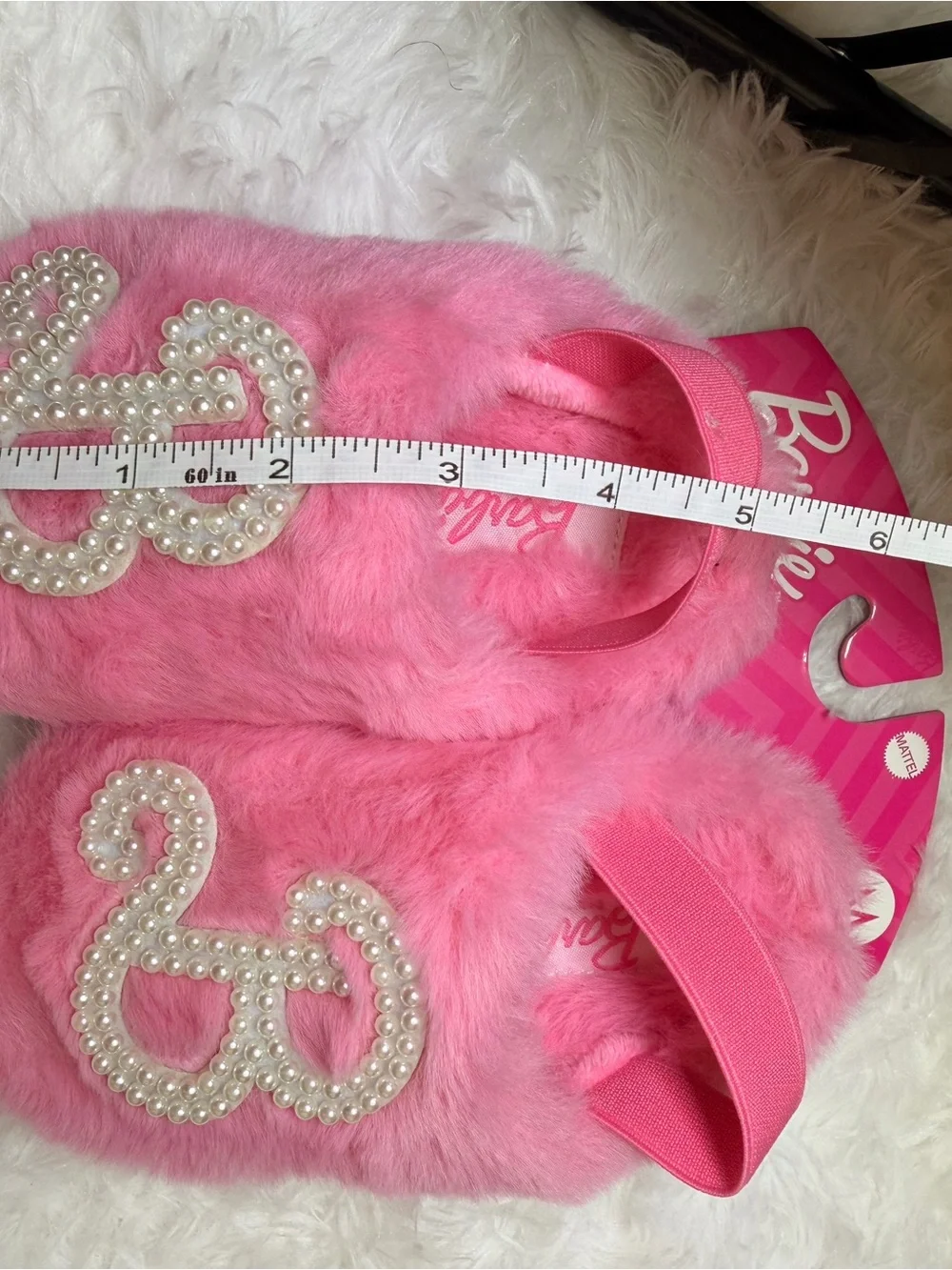 Barbie Pink Pearl 'B' Fuzzy Kids Slippers